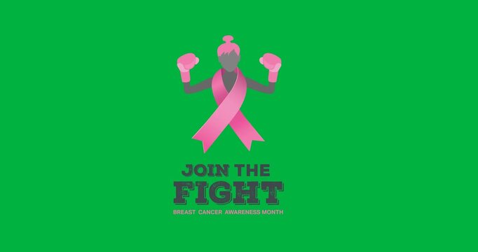 Join the fight text banner with pink ribbon over female boxer icon against black background