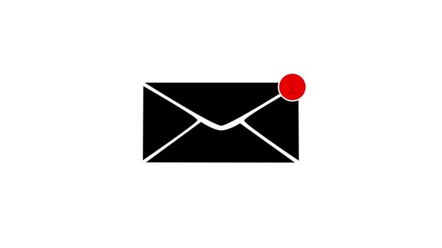 Simple black envelope icon with a red notification badge indicating new mail