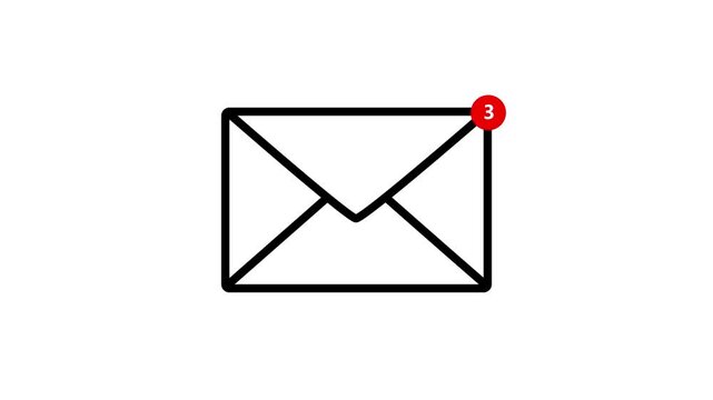 Simple black outline of an envelope with a red notification badge