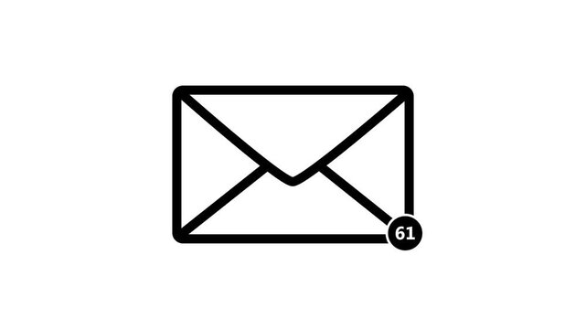 A black envelope icon with a notification bubble displaying the number 70