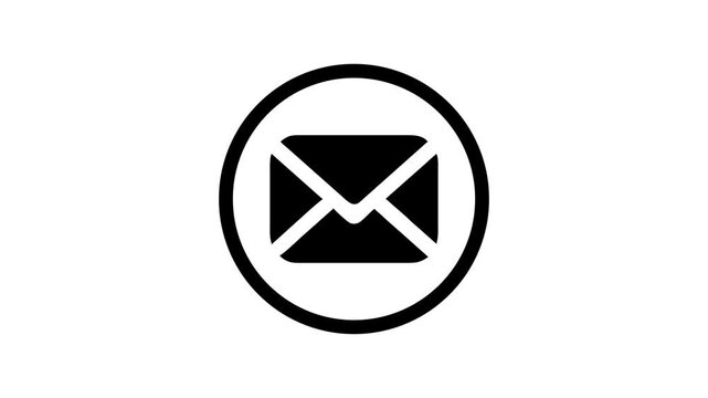 Simple black and white icon depicting an envelope within a circular frame