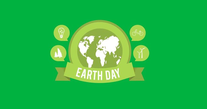 Digital animation of earth day text banner against black background