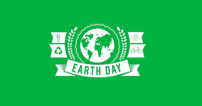 Digital animation of earth day text banner against black background