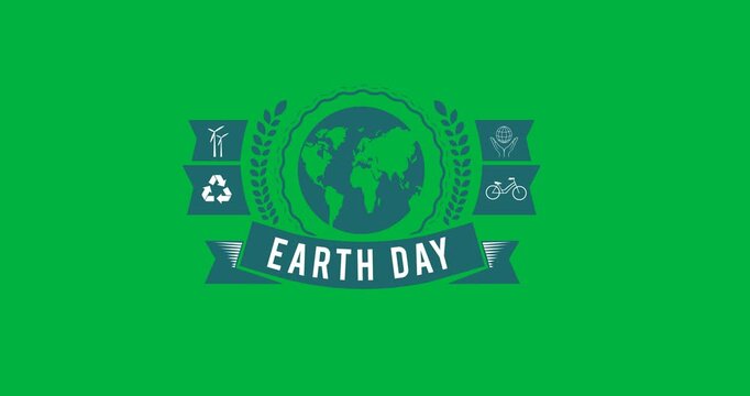 Digital animation of earth day text banner against black background