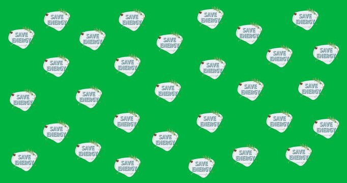 Save energy text banners and tree icons against black background