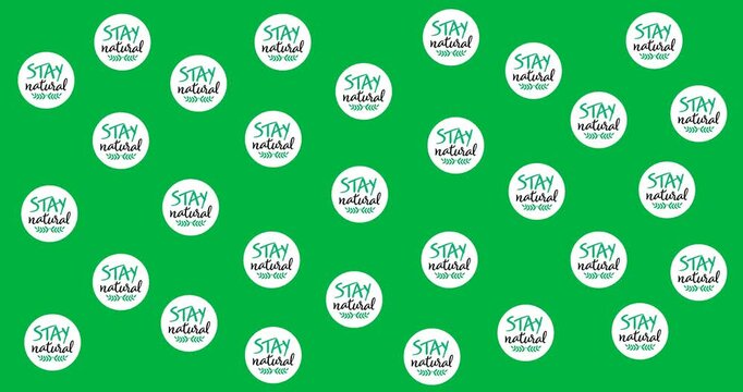Multiple stay natural text banners and plant sampling icons against black background