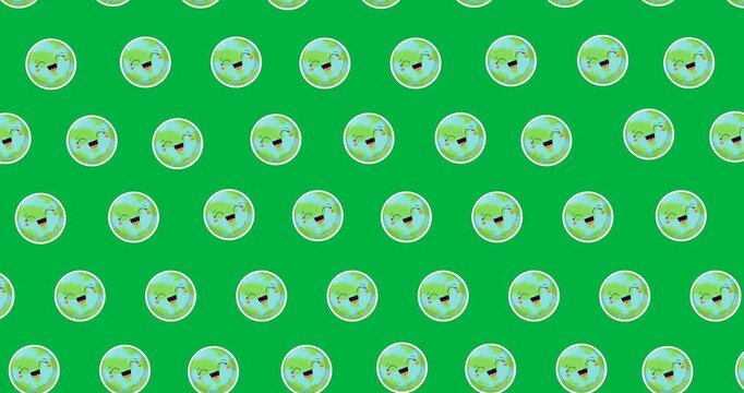 Digital animation of multiple globe icons in seamless pattern against black background