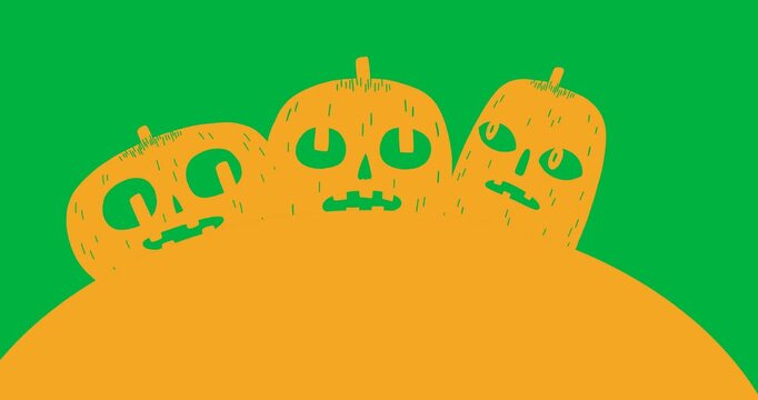 Halloween digital illustration features a scary carved pumpkin on a black background.