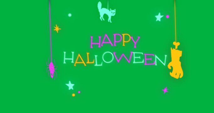 Halloween digital illustration celebrates with spooky animation on a black background.