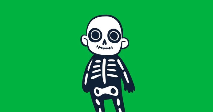 Halloween digital illustration features a creepy skeleton on a black background.