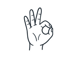 Obraz premium OK hand sign gesture: hand-drawn minimalist doodle illustration, modern cartoon vector icon