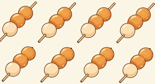 Pixelated skewers with three round sweets each, arranged in a repeating pattern