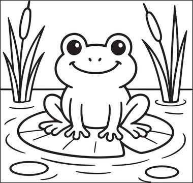 frog in pond coloring page