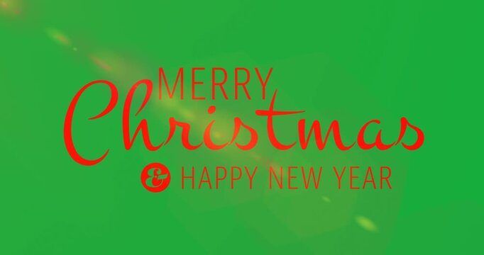 Digital animation of merry christmas and happy new year text banner against orange background