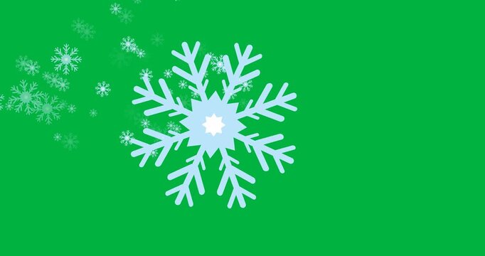 Digital animation of multiple blue snowflakes icons falling against black background