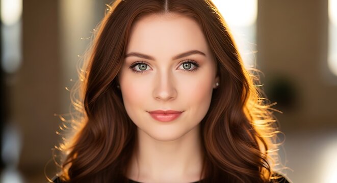 Portrait of a beautiful young woman with auburn hair.