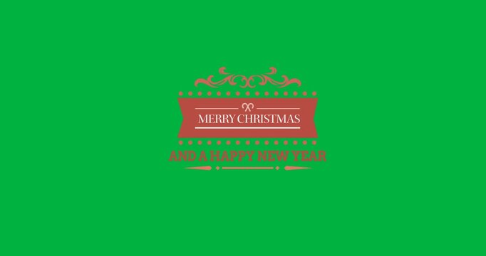 Digital animation of merry christmas and happy new year text banner against black background
