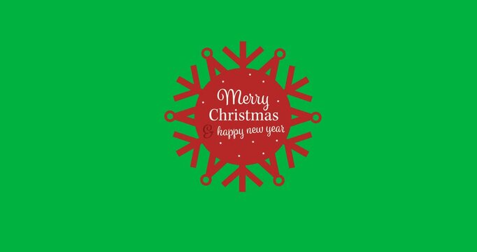 Merry christmas and happy new year text over a round banner and snowflake icon on black background