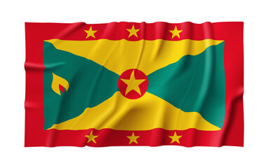 Fototapeta premium Realistic Grenada country flag isolated on a transparent background. Silk atlas detailed fabric flag. Vector PNG