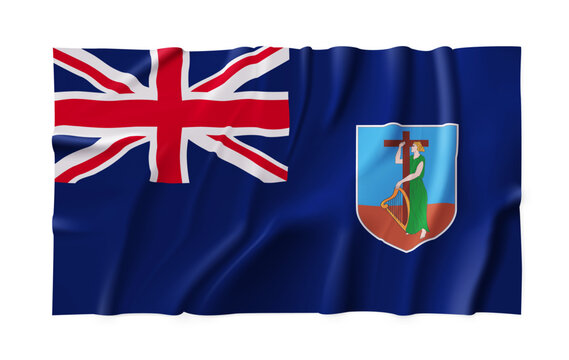 Realistic Montserrat country flag isolated on a transparent background. Silk atlas detailed fabric flag. Vector PNG