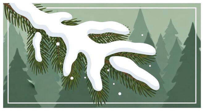 Snow-covered branch in a winter forest scene.