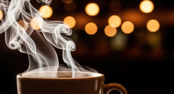 Steaming Coffee Cup in Cozy Atmosphere.