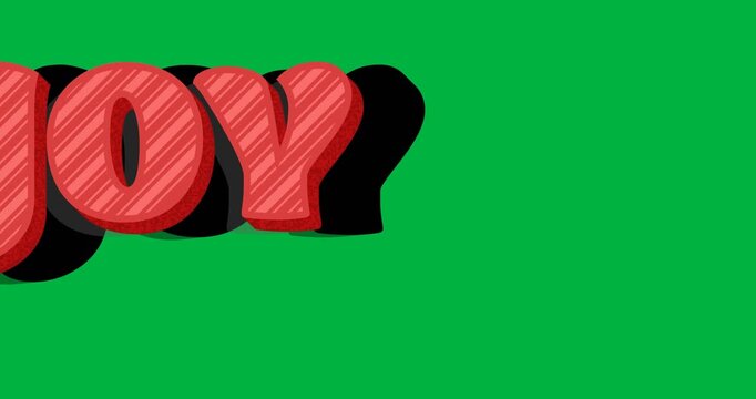 Digital animation of red joy text banner against black background