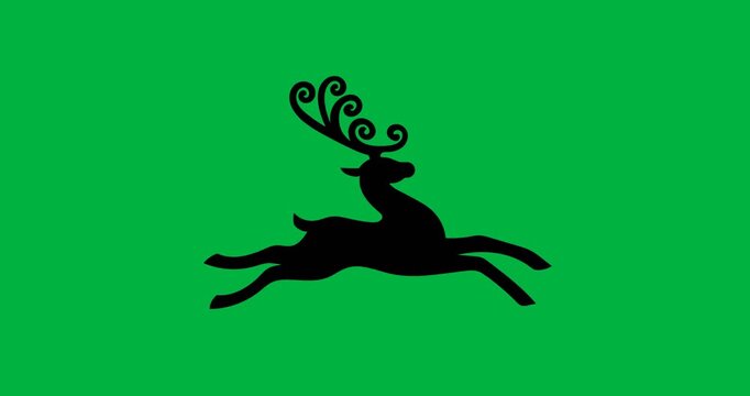 Digital animation of black silhouette of reindeer against white background