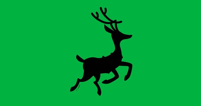 Digital animation of black silhouette of reindeer against white background