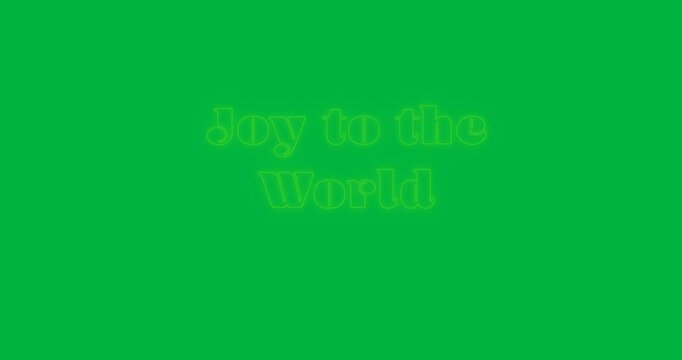 Digital animation of neon green joy to the world text banner against black background