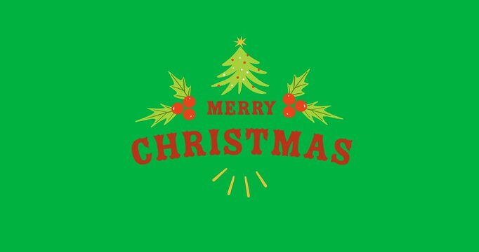 Merry christmas text banner with christmas tree and mistletoe icon against black background