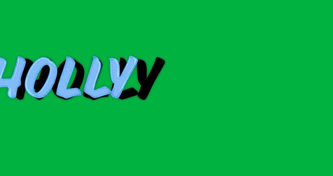 Digital animation of blue holly text banner against black background