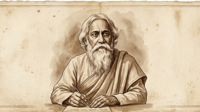 Rabindranath Tagore Sepia Ink portrait 