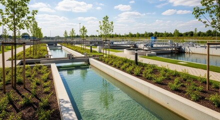Fototapeta premium Sustainable Urban Water Treatment Plant - Eco-Friendly Design