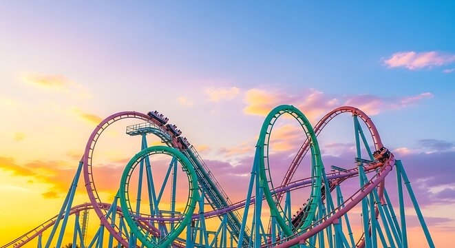 Roller Coaster Thrills Against a Vibrant Sunset Sky.