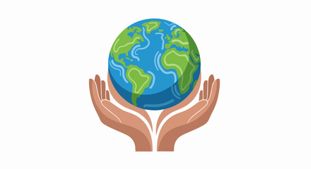 Fototapeta premium Hands holding planet earth vector illustration for global care and environmental protection concepts. Hands cradle world globe for conservation and sustainability themes.