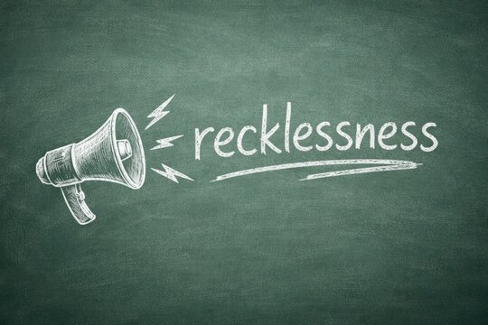 Chalkboard illustration with megaphone and word recklessness representing risky behavior concept