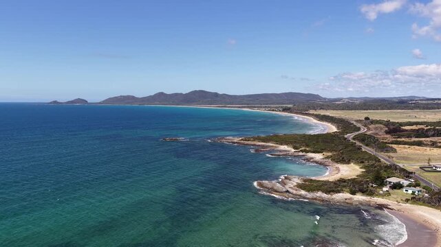 Beach on North coast of Tasmania by Bass highway &ndash; scenic aerial landscape.