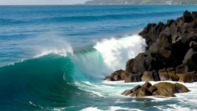 The scene of waves crashing on the rocks on the shore, the video elements of waves crashing on the rocks