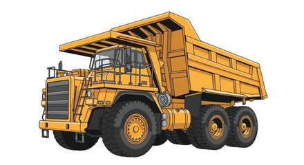 Illustration of a large yellow dump truck with a raised bed © Baby Collection