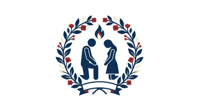 Couple Before a Flame in a Floral Wreath