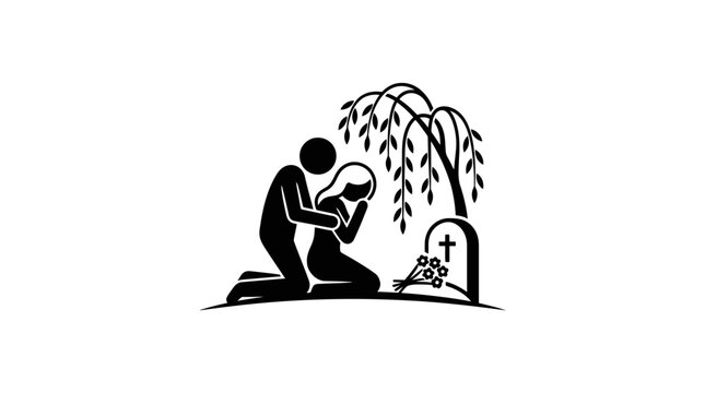 Mourning Scene Grief and Support at a Gravestone