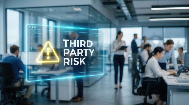 Cybersecurity warning alert system identifying third party risk from external vendor supplier threats.