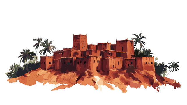 Dogon Country. Dogon Country hand drawn watercolor illustration on white background