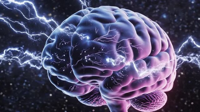 Human brain with electric lightning for tech concepts, digital marketing, and scientific projects