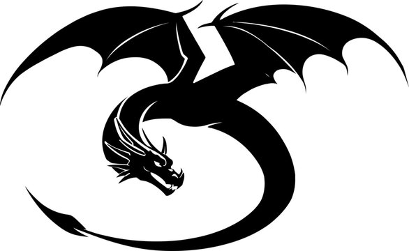 Black dragon silhouette fantasy logo emblem