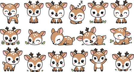 Fototapeta premium Cute deer cartoon character collection in different positions