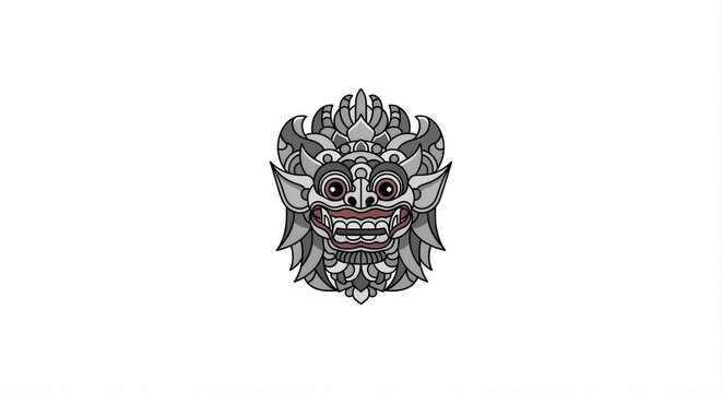 Modern Simple Balinese Barong Mask Detailed Illustration Artistic Depiction