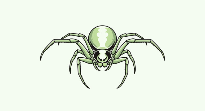 A detailed illustration of a light green spider with black accents