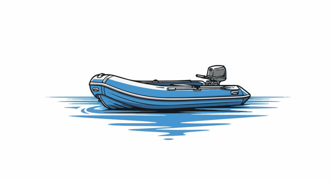 Blue inflatable boat with motor on choppy water